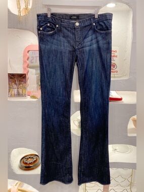 Y2K Rock & Republic Dark Wash Bootcut Low Rise Flared Jeans with Logo Stitching